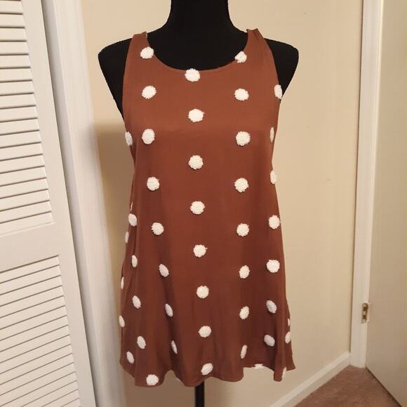 Fun Womens Shirt Large Puffed Dots Tank Top Sleeveless Brown Sz Large - Picture 2 of 10
